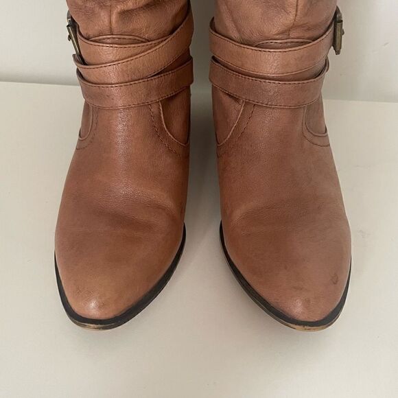 Steve Madden Casstro Knee High Leather Riding Boots Size 6 Low Heel Buckle - Picture 3 of 10